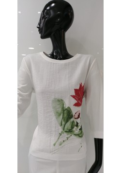 ΛΕΥΚΗ ΒΑΜΒΑΚΕΡΗ ΜΠΛΟΥΖΑ ΜΕ 3/4 ΜΑΝΙΚΙ