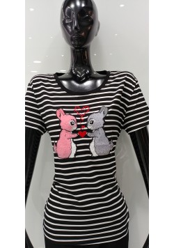 ΑΣΠΡΟΜΑΥΡΟ T-SHIRT ΜΕ ΡΙΓΕΣ